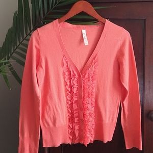 Cherokee lightweight cardigan melon color ruffles 100% Cotton